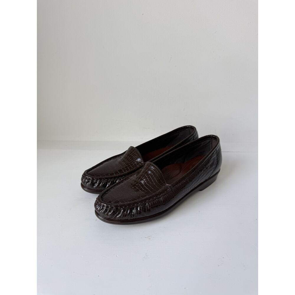 SAS Simplify Shoes Womens 8 Brown Croc Patent Loafers Slip On Tripad Comfort USA